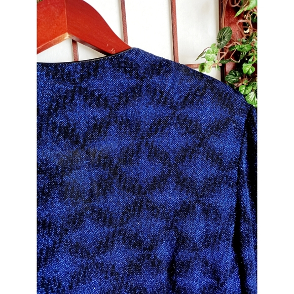 Alex Evenings 1 Button Glitter Twinset - Blk/Royal - Picture 13 of 15